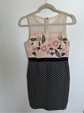 Moulinette Soeurs Pink & Black Embroidered Mesh Midi Dress